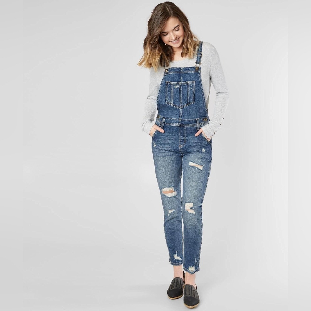 Sneak Peak High Rise Denim Overalls L
